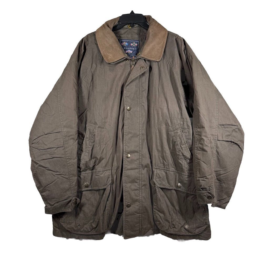AVIATOR INTERNATIONAL Men's Vintage Brown Flannel Linen Parka Zip Jacket Size XL